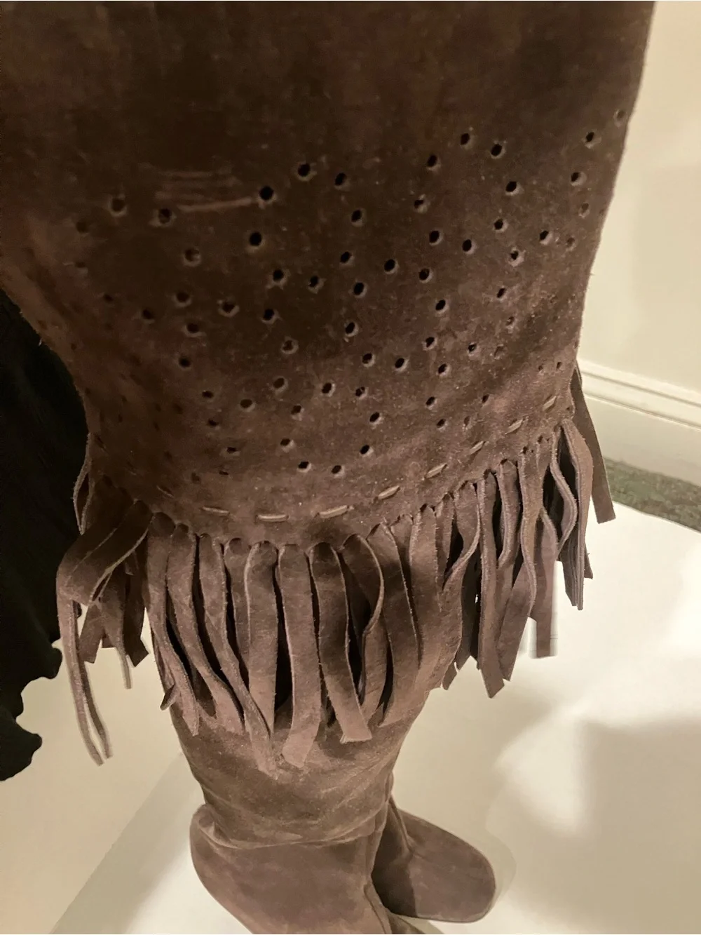 Alaia authentic Dark Brown Suede Over-the-Knee Fringe Boots